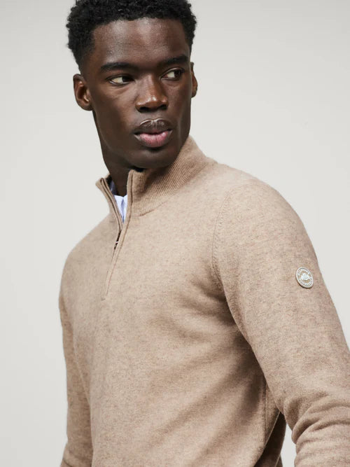 Tommy Hilfiger Herre Oakfield 1/4 zip Cashmere Pullover TAUPE